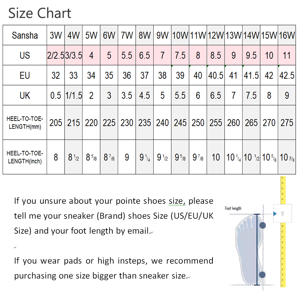 Bloch Pointe Shoe Size Chart