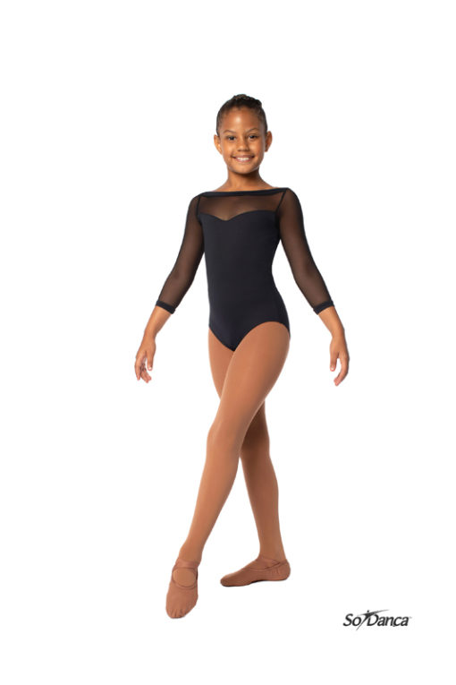 Yndig leotard, med armar i mesh - KVIT (130)
