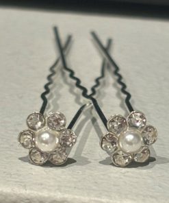 Fliseklemmeblomst med perle og rhinestone