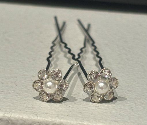 Fliseklemmeblomst med perle og rhinestone